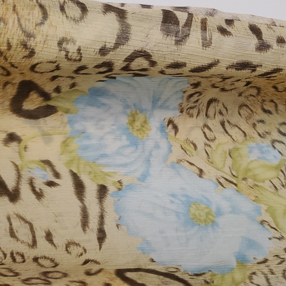 La Palapa Sheer Chifon Cheeta Blue Floral Print Beach Pants M - Picture 3 of 5